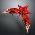 Vibrant Red Black Flying Game Movie Character With Sharp Wings And Claws