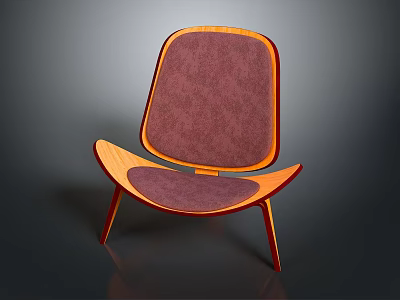 Modern Leisure Chair With Wooden Frame Purple Cushioned Seat And Curved Structure 3d model