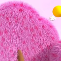 Playful Cartoon Scene With Pink Fluffy Mountains Yellow Sun And White Clouds