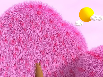 Playful Cartoon Scene With Pink Fluffy Mountains Yellow Sun And White Clouds 3d model