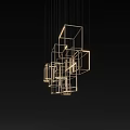 Modern Minimalist Square Pendant Lights with Golden Frames Warm Light Staggered Hanging on Black Background
