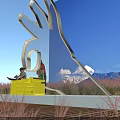 Rural Landscape With Giant White Palm Sculpture Wooden Platform Mountain Blue Sky And Waterfront Reeds