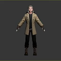 Game Movie Character Model Wearing Tan Coat Black Shirt Black Pants Brown Boots White Gloves