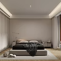 Modern Bedroom Interior With Bed Floor Lamp Wardrobe Rug And Wooden Floor