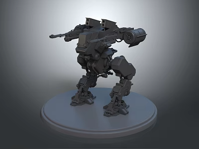 Futuristic Sci Fi Mech Robot Character With Heavy Weapon Armored Design And Stand Base 3d model
