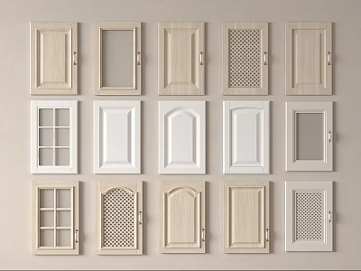 Various Designed Cabinet Doors In Different Styles And Colors On Wall 3d model
