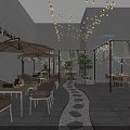 Cozy Night Seafood Barbecue Restaurant With Warm String Lights And Comfortable Outdoor Dining Spaces