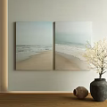 Two Panel Beach Landscape Painting With Sandy Shore Ocean Waves And Sky 3d model