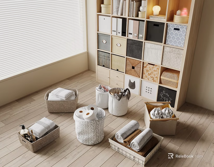 Woven Storage Baskets with Various Designs for Home Organizing Towels and Toilet Paper Rolls 3d model 