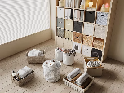Woven Storage Baskets with Various Designs for Home Organizing Towels and Toilet Paper Rolls 3d model