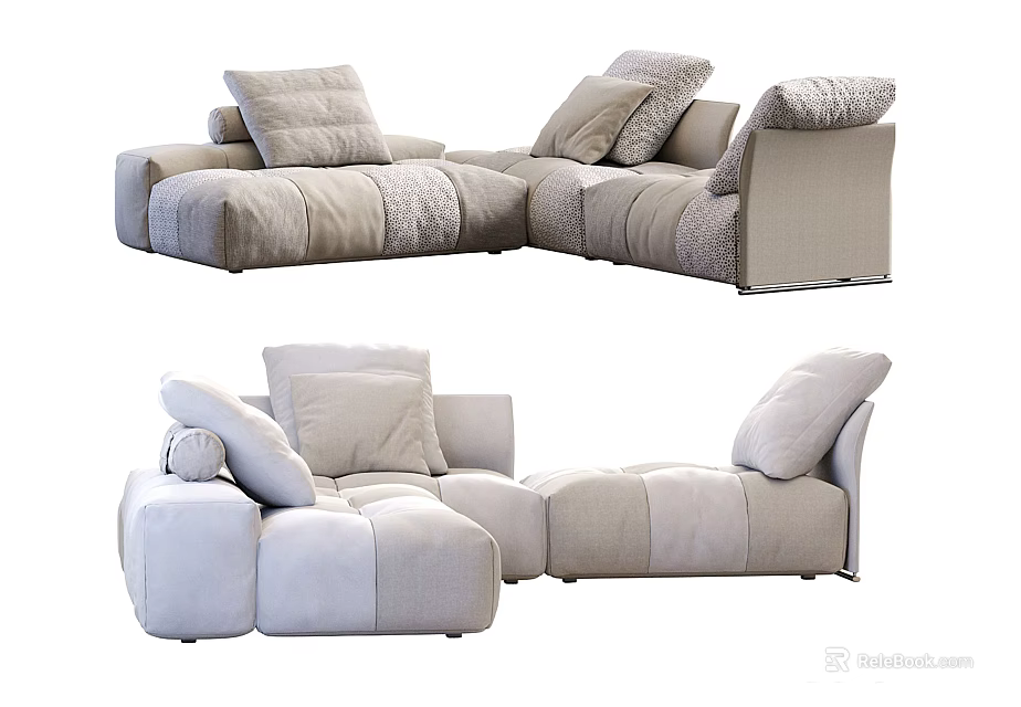 Modern Sectional Sofa with Soft Fabric Upholstery Multiple Plush Cushions and Modular Design 3d model
