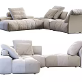 Modern Sectional Sofa with Soft Fabric Upholstery Multiple Plush Cushions and Modular Design 3d model