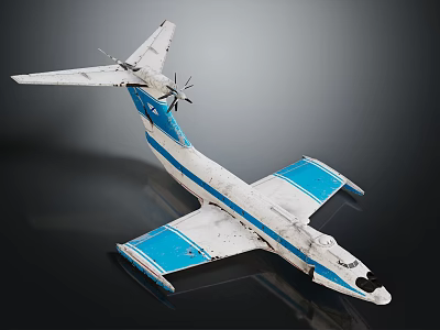 Vintage White And Blue Airplane Model With Detailed Tail Wings And Reflective Surface 3d model