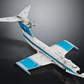Vintage White And Blue Airplane Model With Detailed Tail Wings And Reflective Surface
