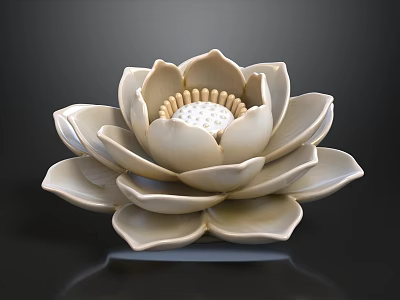 Lotus Shaped Ceramic Decorative Ornament With Petal Design And Base 3d model