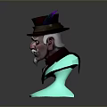 Detailed Man Bust Wearing Red Top Hat With Blue Glowing Base