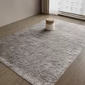 Modern Interior Stylish Gray Plush Rug On Wooden Floor With Storage Stool