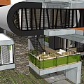 Modern Detached Villa With Cylindrical Structures Black Gray Frames And Natural Landscape 3d model