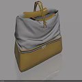 Gray And Yellow Tote Bag With Leather Handle And Zipper Detail On Smooth Surface