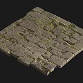 Rustic Stone Brick Ground With Weathered Texture And Green Moss Growth 3d model