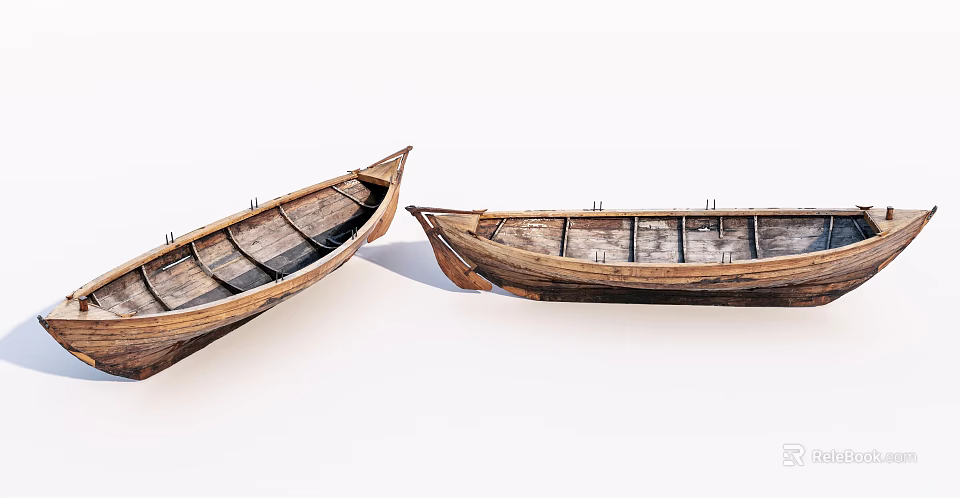 Two Weathered Wooden Boats With Classic Hull Structure And Natural Wood Planks 3d model 