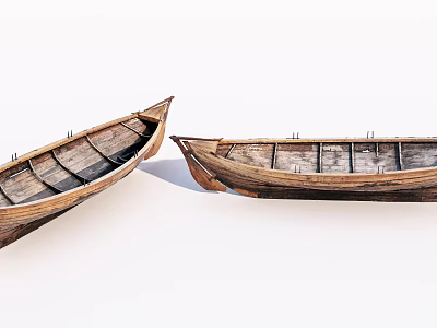 Two Weathered Wooden Boats With Classic Hull Structure And Natural Wood Planks 3d model
