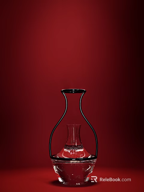 Stylish Black Line Vase For Flowers With Transparent Small Vase Inside On Red Background 3d model 