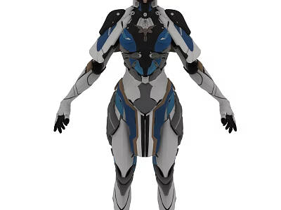 Game and Movie Character in Futuristic Blue White Gray Mechanical Armor with Streamlined Design 3d model
