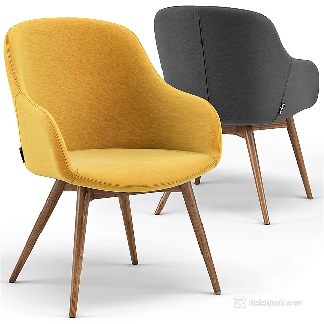 Yellow and Gray Upholstered Accent Chair with Curved Backrest Modern Design and Wooden Legs 3d model 