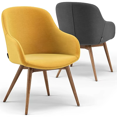 Yellow and Gray Upholstered Accent Chair with Curved Backrest Modern Design and Wooden Legs 3d model
