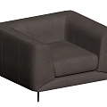 Modern Gray Leather Single Sofa With Square Design And Black Slim Legs