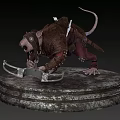 3D Warrior Rat Character in Leather Armor with Chainsaw on Stone Pedestal