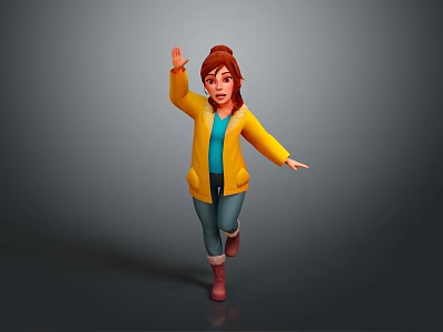 Game Movie Character Red Haired Yellow Coat Blue Shirt Jeans Red Boots Waving Running Pose 3d model