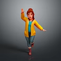Game Movie Character Red Haired Yellow Coat Blue Shirt Jeans Red Boots Waving Running Pose