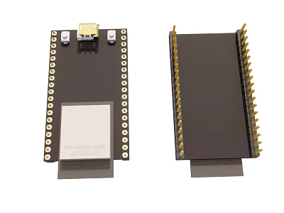 Dual Electronic Modules Circuit Boards With Gold Pins White Chip And Connector 3d model