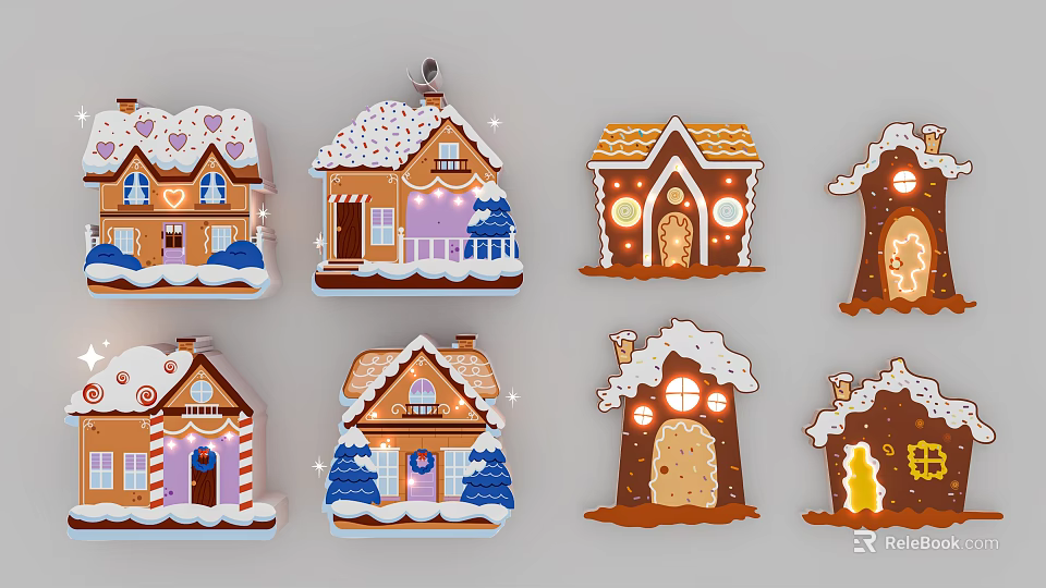 Fairy Tale Themed Gingerbread Houses Photo Spot With Colorful Decor And Lights 3d model 