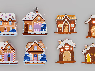 Fairy Tale Themed Gingerbread Houses Photo Spot With Colorful Decor And Lights 3d model