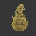 Traditional Brass Decorative Ornament Set With Mythical Beast Figurine And Intricate Carvings
