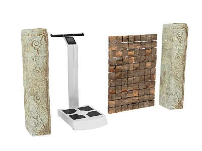 Ornamental Decorative Set With Vintage Carved Columns Wooden Block Panel And Base For Home Decor 3d model