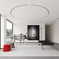 Modern Living Dining Room Interior With Large Windows Greenery View White Sofa And Brown Chairs