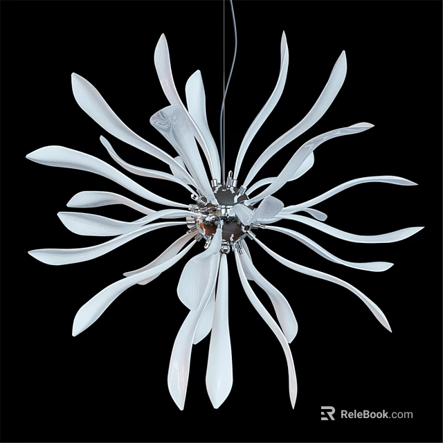 White Petal Shaped Modern Chandelier With Artistic Design And Metallic Center 3d model 