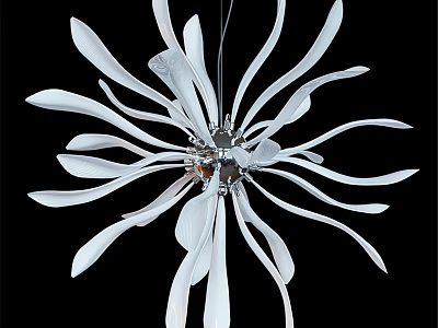 White Petal Shaped Modern Chandelier With Artistic Design And Metallic Center 3d model
