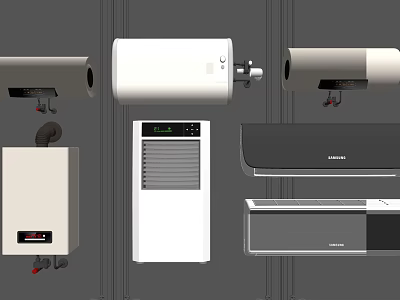 Essential Daily Electrical Appliances Featuring Water Heater Air Conditioner And Heater Units 3d model