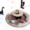 Kids Round Table With Stools Play Area Rug And Giraffe Toy Decor