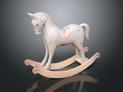 Gray Rocking Horse Toy Crafted with Wooden Building Blocks for Kids Playtime Fun 3d model