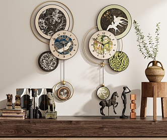 Modern and Ancient Style New Chinese Style Quiet Style Decorative Painting Hanging Painting Hanging Painting Combination Wall Decoration Clock Hanging Watch Hanging Decoration Furnishings 3d model