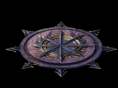Cartoon Style Circular Mystical Emblem With Spikes And Intricate Purple Gold Patterns 3d model