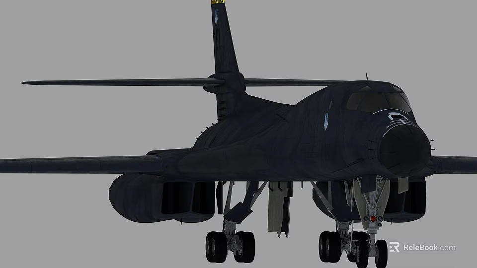 Black Military Fighter Jet With Sleek Design And Extended Landing Gear 3d model 