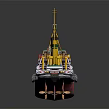 3D Rendered Tugboat With Colorful Decks Green Superstructure And Yellow Chimney