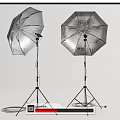Two Silver Reflective Umbrella Photography Light Stands For Studio Setup 3d model